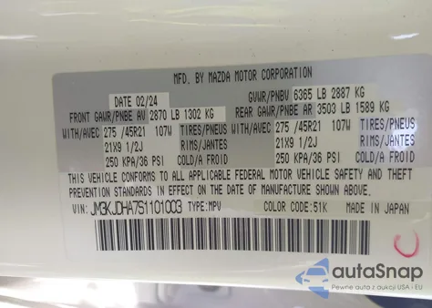 2025 Mazda Cx-70 Phev Premium Package z USA, uszkodzony, nr VIN JM3KJDHA7S1101003